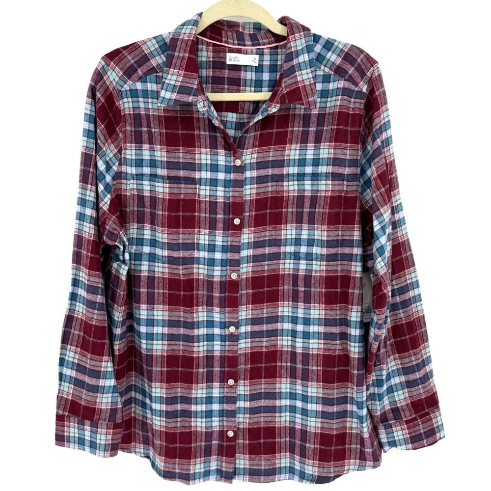 NWT Croft & Barrow Women XL Plaid Flannel Button-up Shirt Cabincore Fall Autumn